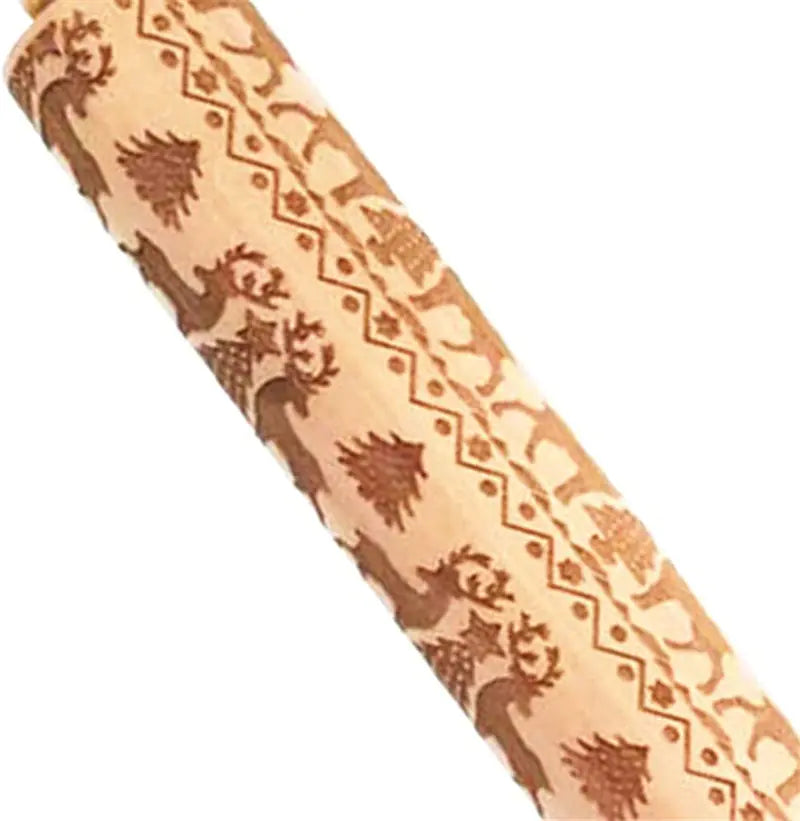 Wooden Christmas Engraved Rolling Pin for Cookies