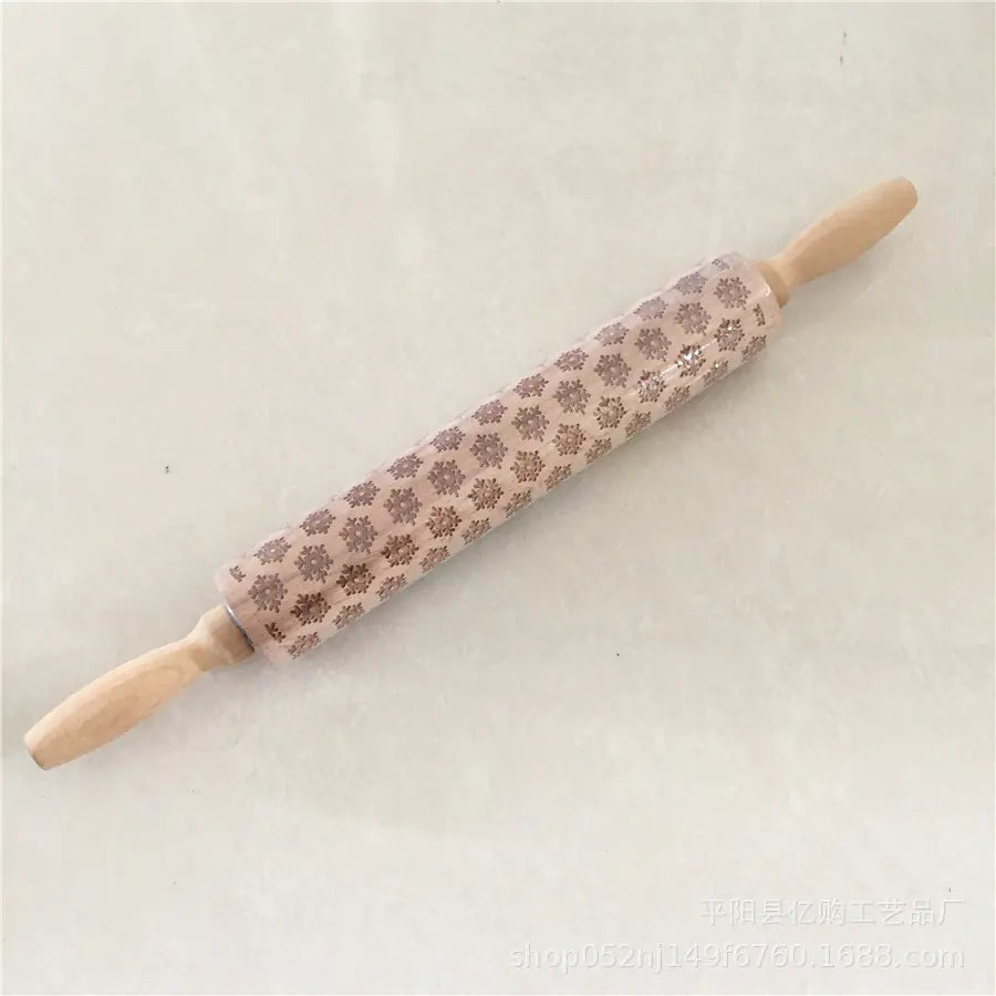 Wooden Christmas Engraved Rolling Pin for Cookies