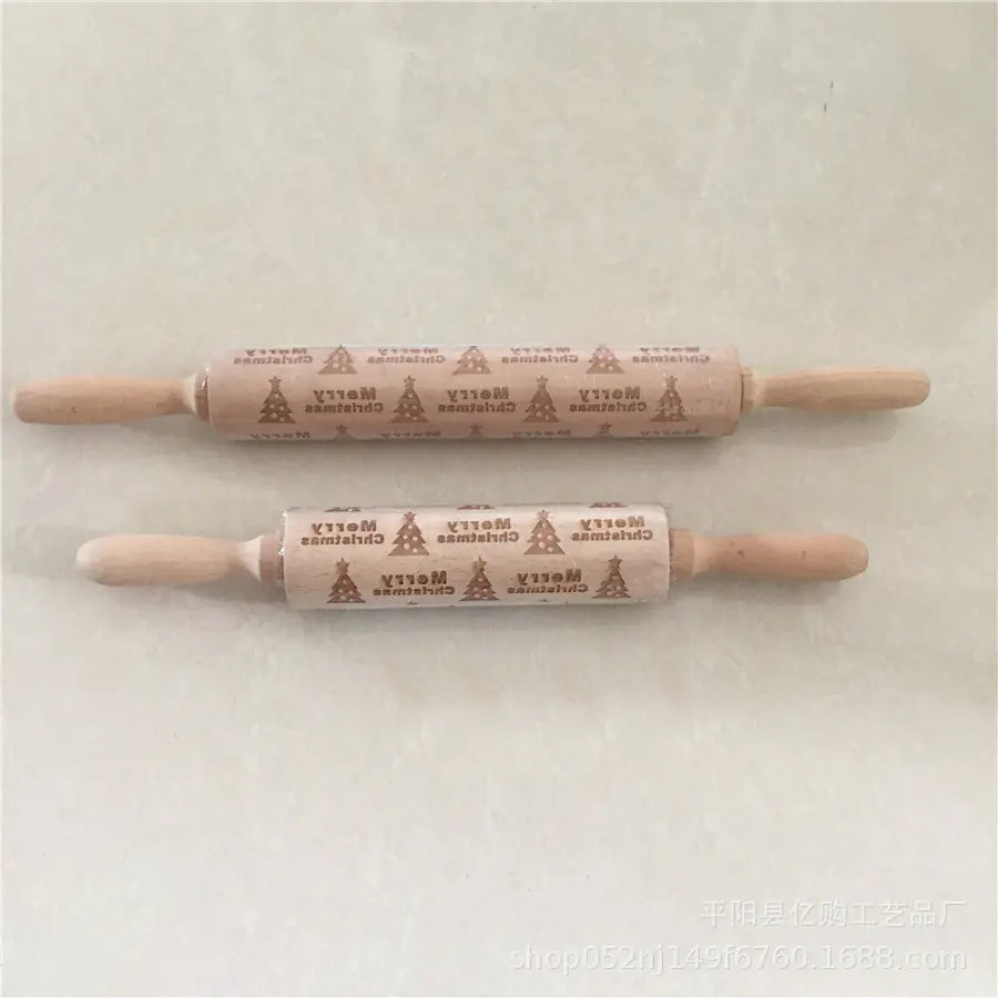 Wooden Christmas Engraved Rolling Pin for Cookies