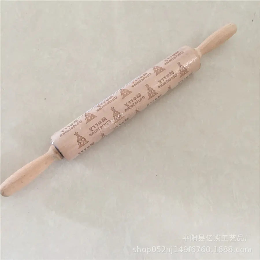 Wooden Christmas Engraved Rolling Pin for Cookies