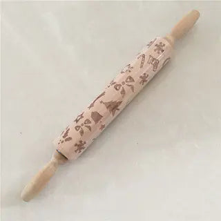 Wooden Christmas Engraved Rolling Pin for Cookies