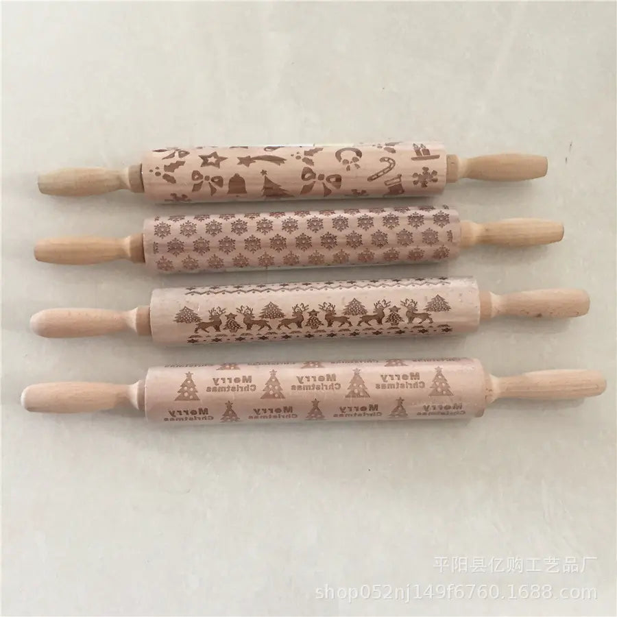 Wooden Christmas Engraved Rolling Pin for Cookies